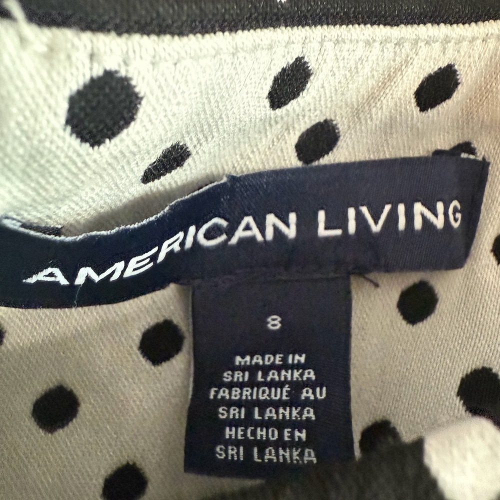 American Living Polka Dot Ruffle Hem Sheath Dress Black White Sleeveless Size 8‎ - Picture 2 of 3